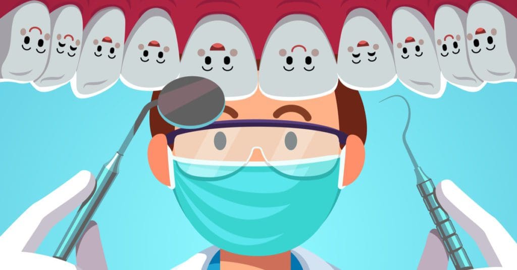 Cartoon dentist with mask and teeth, concept of Same-Day Dental Services in NJ