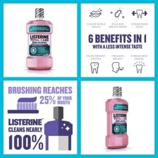 Listerine Total Care Alcohol-Free Anticavity Mouthwash, 6 Benefit Fluoride Mouthwash for Bad Breath and Enamel Strength, Fresh Mint Flavor, 1 L (Pack of 2)