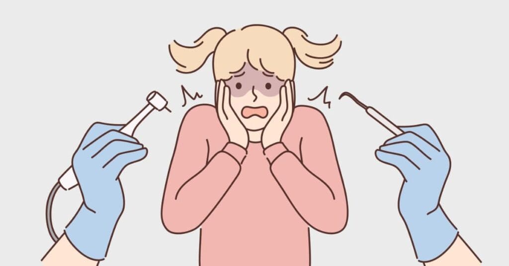 cartoon of girl with dental anxiety