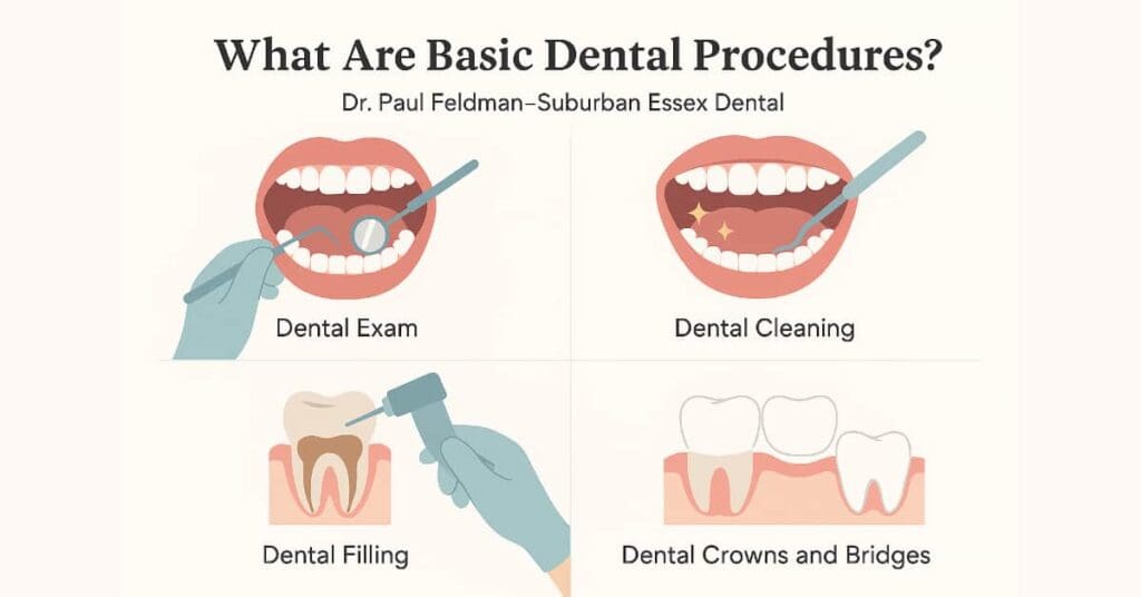 4 images with text, what are basic dental procedures