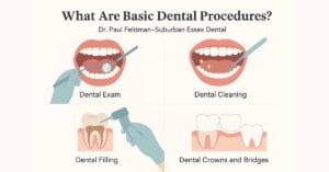 4 images with text, what are basic dental procedures
